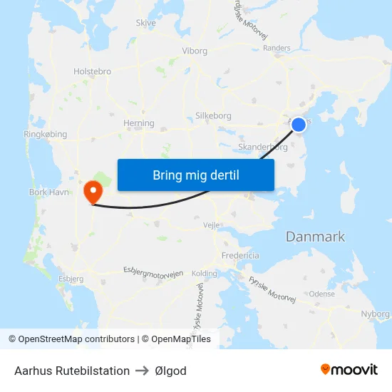 Aarhus Rutebilstation to Ølgod map