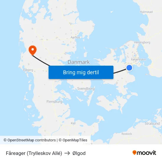 Fåreager (Trylleskov Allé) to Ølgod map