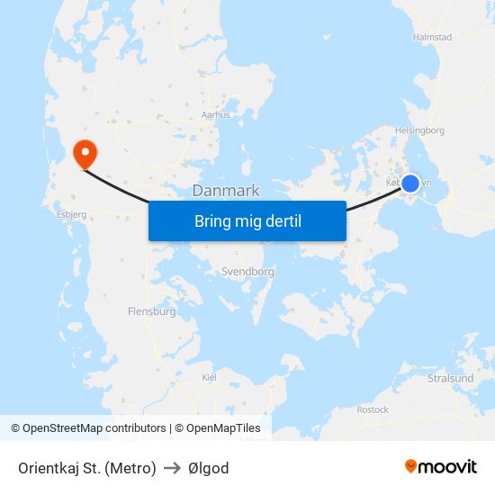 Orientkaj St. (Metro) to Ølgod map