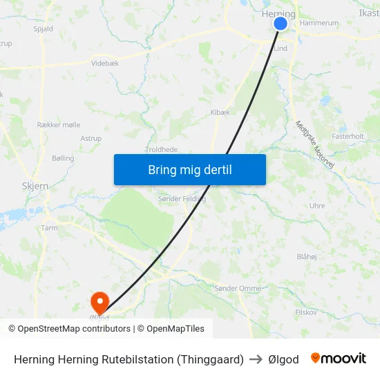 Herning Herning Rutebilstation (Thinggaard) to Ølgod map