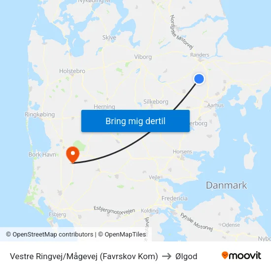 Vestre Ringvej/Mågevej (Favrskov Kom) to Ølgod map