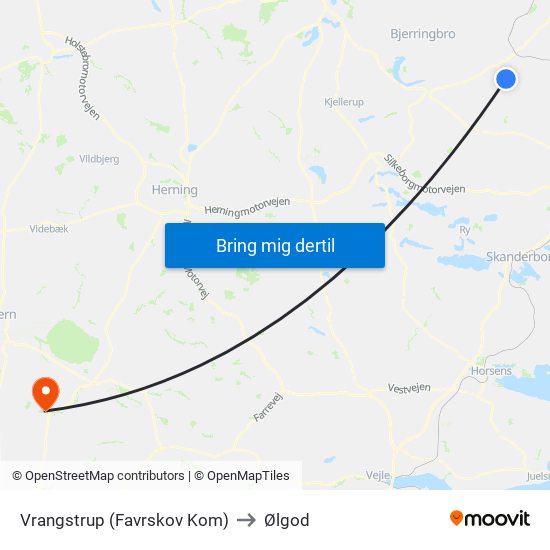 Vrangstrup (Favrskov Kom) to Ølgod map