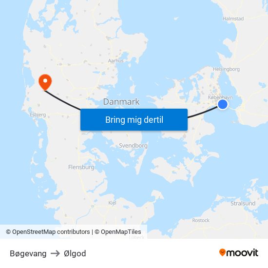 Bøgevang to Ølgod map
