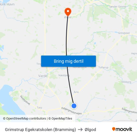 Grimstrup Egekratskolen (Bramming) to Ølgod map