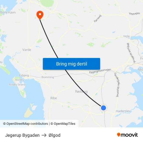 Jegerup Bygaden to Ølgod map