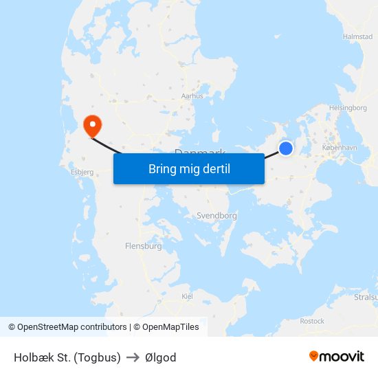 Holbæk St. (Togbus) to Ølgod map