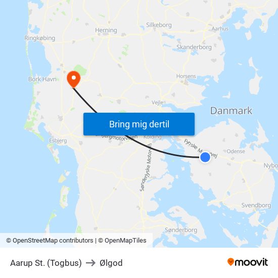 Aarup St. (Togbus) to Ølgod map
