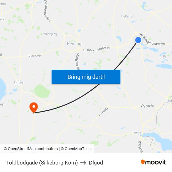 Toldbodgade (Silkeborg Kom) to Ølgod map
