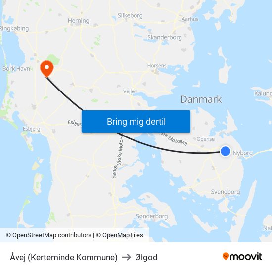 Åvej (Kerteminde Kommune) to Ølgod map