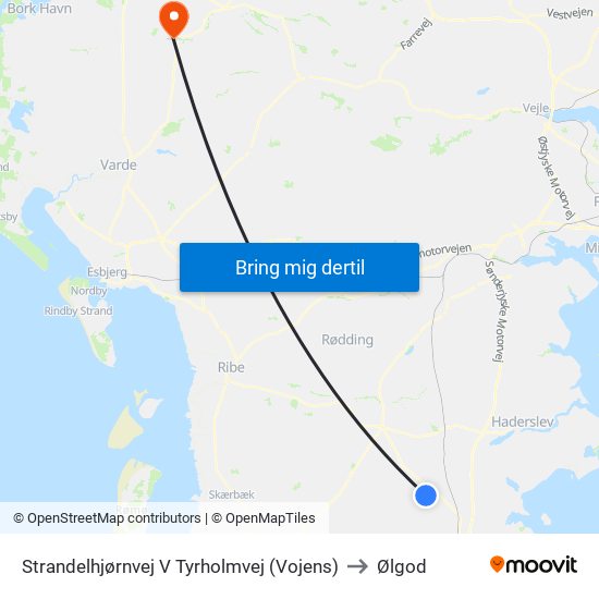 Strandelhjørnvej V Tyrholmvej (Vojens) to Ølgod map