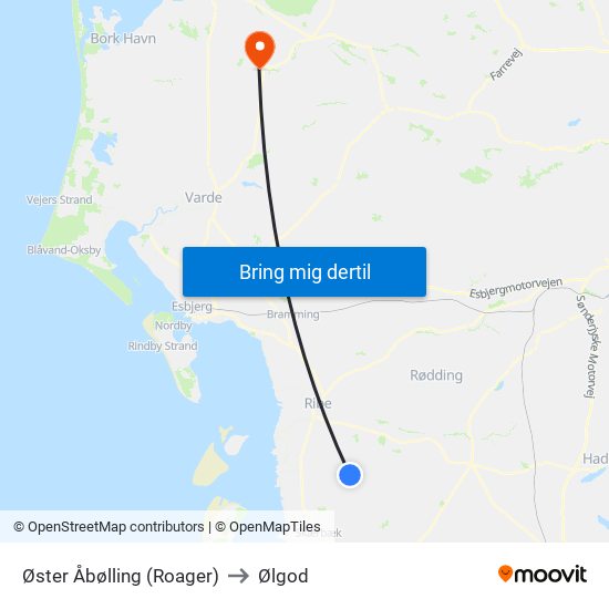 Øster Åbølling (Roager) to Ølgod map