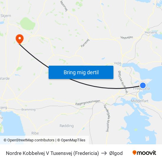 Nordre Kobbelvej V Tuxensvej (Fredericia) to Ølgod map