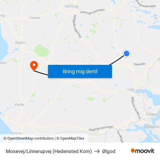 Mosevej/Linnerupvej (Hedensted Kom) to Ølgod map