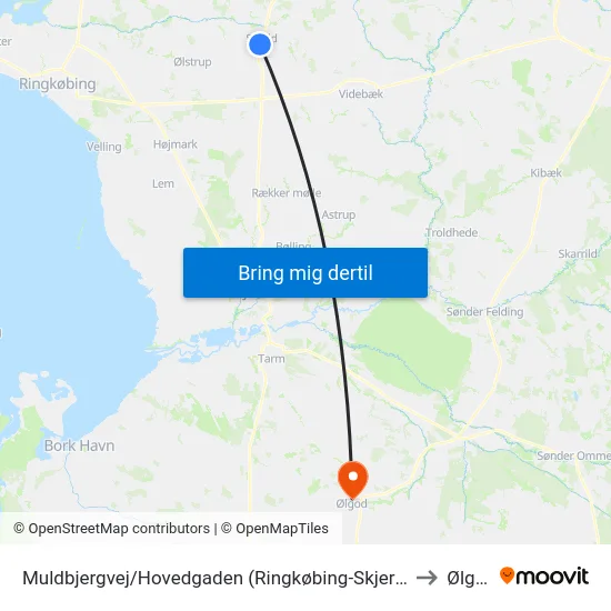 Muldbjergvej/Hovedgaden (Ringkøbing-Skjern Kom) to Ølgod map