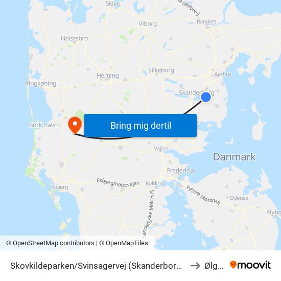 Skovkildeparken/Svinsagervej (Skanderborg Kom) to Ølgod map