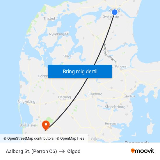 Aalborg St. (Perron C6) to Ølgod map