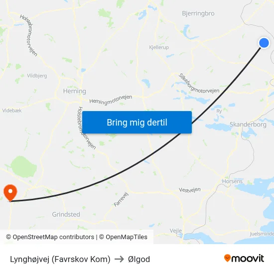 Lynghøjvej (Favrskov Kom) to Ølgod map