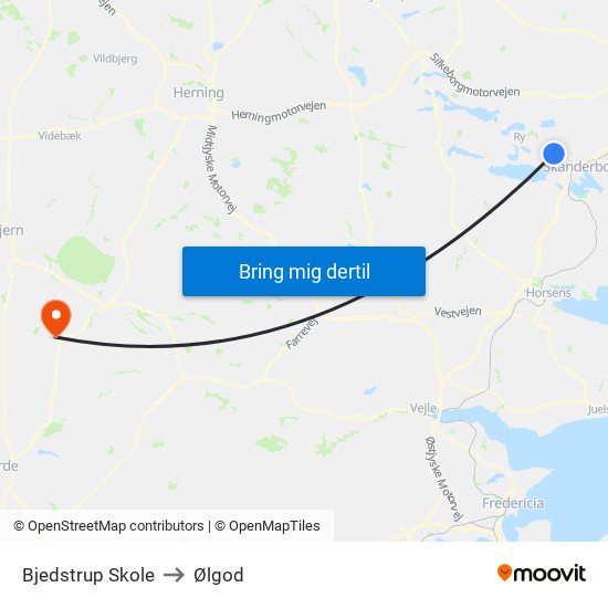 Bjedstrup Skole to Ølgod map
