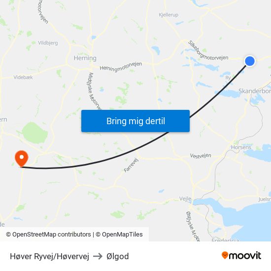 Høver Ryvej/Høvervej to Ølgod map