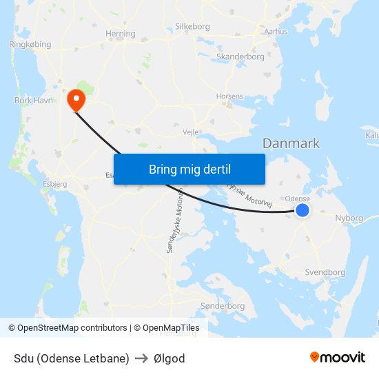 Sdu (Odense Letbane) to Ølgod map
