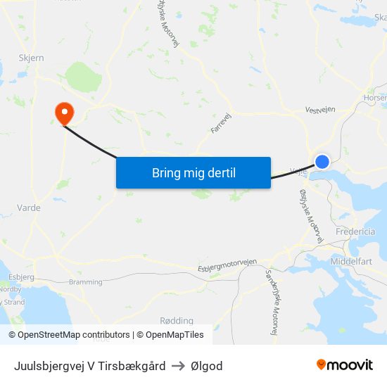 Juulsbjergvej V Tirsbækgård to Ølgod map