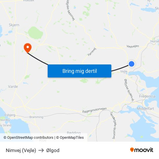 Nimvej (Vejle) to Ølgod map