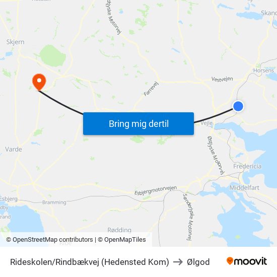 Rideskolen/Rindbækvej (Hedensted Kom) to Ølgod map