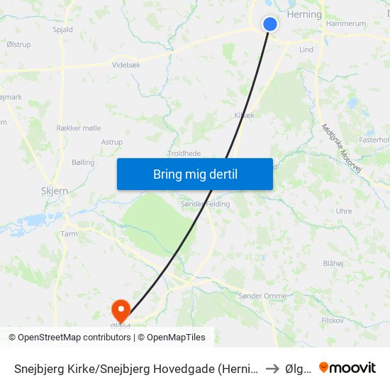 Snejbjerg Kirke/Snejbjerg Hovedgade (Herning Kom) to Ølgod map