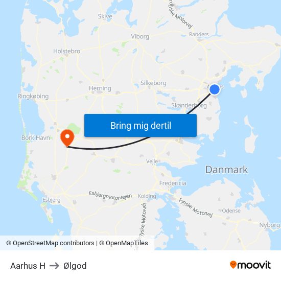 Aarhus H to Ølgod map