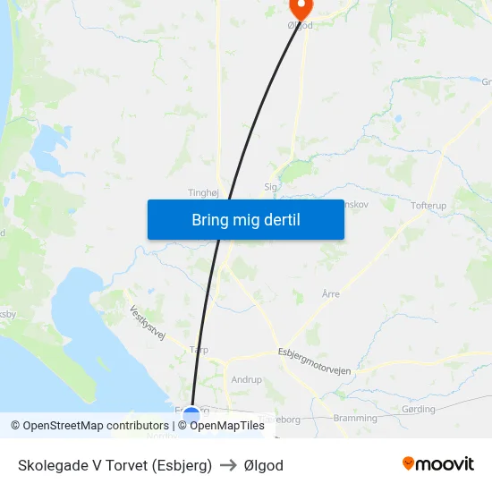 Skolegade V Torvet (Esbjerg) to Ølgod map