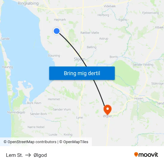 Lem St. to Ølgod map