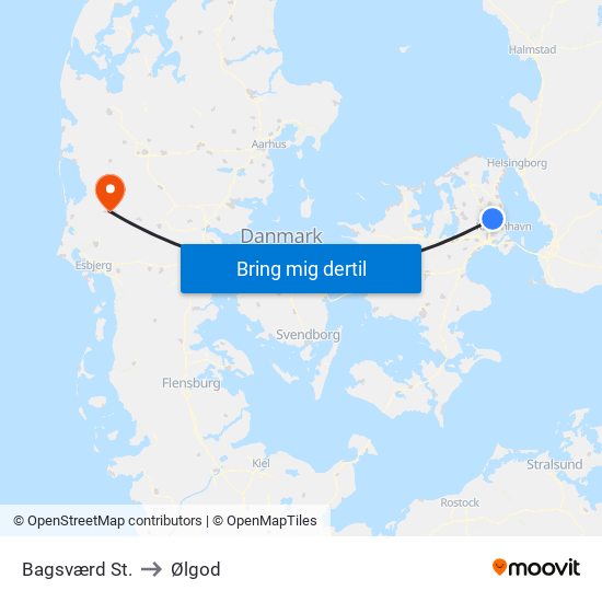 Bagsværd St. to Ølgod map