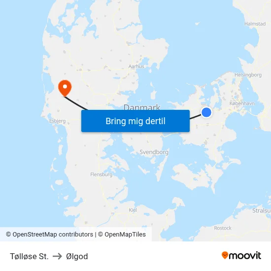 Tølløse St. to Ølgod map
