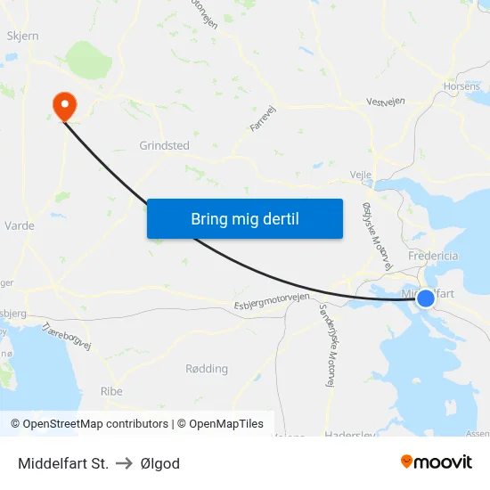 Middelfart St. to Ølgod map