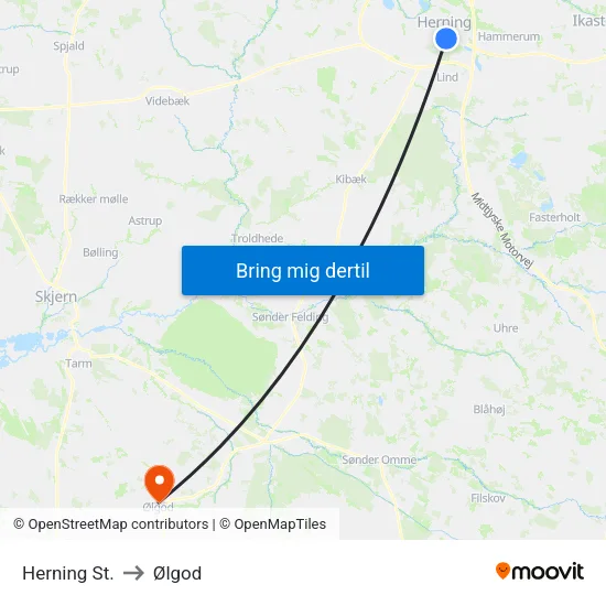Herning St. to Ølgod map