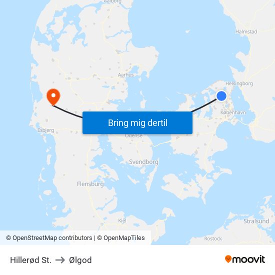 Hillerød St. to Ølgod map