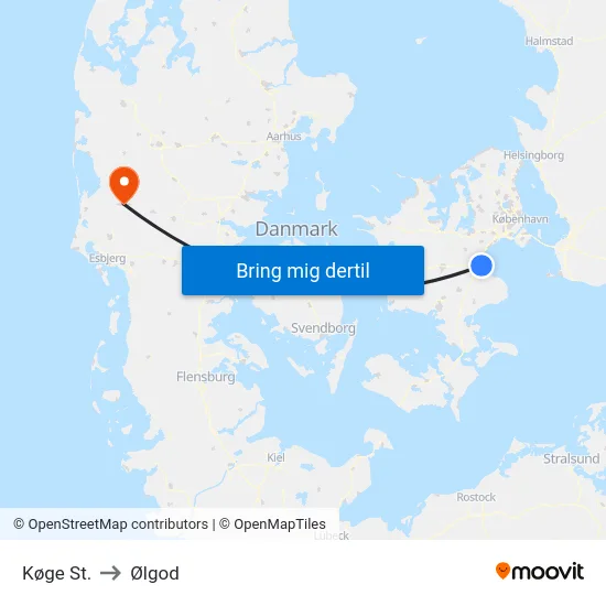 Køge St. to Ølgod map