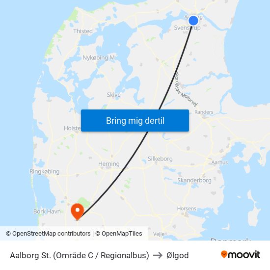 Aalborg St. (Område C / Regionalbus) to Ølgod map