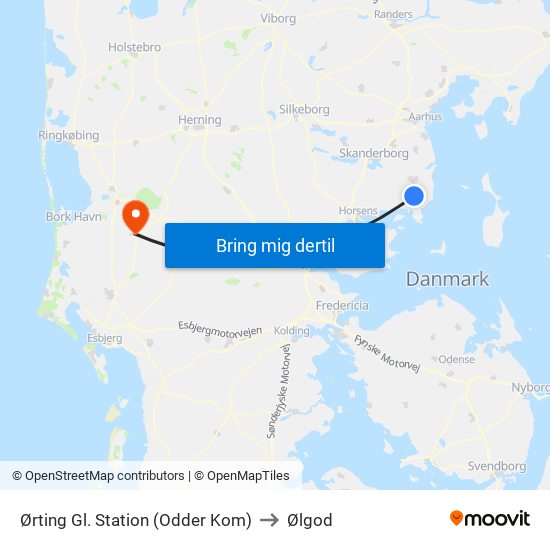 Ørting Gl. Station (Odder Kom) to Ølgod map