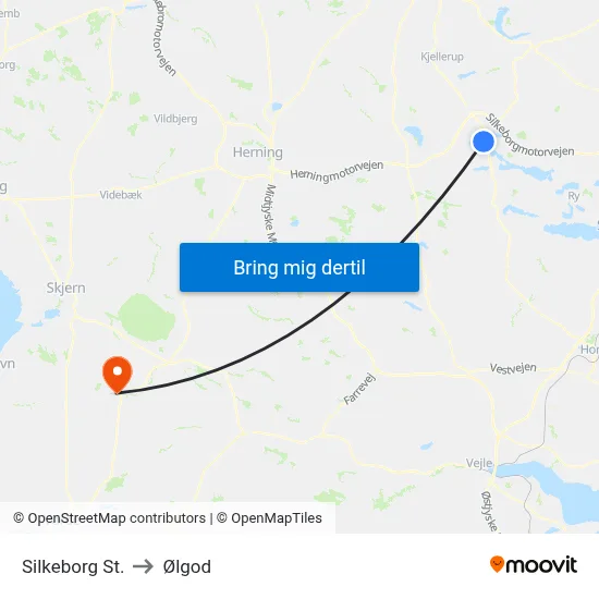 Silkeborg St. to Ølgod map