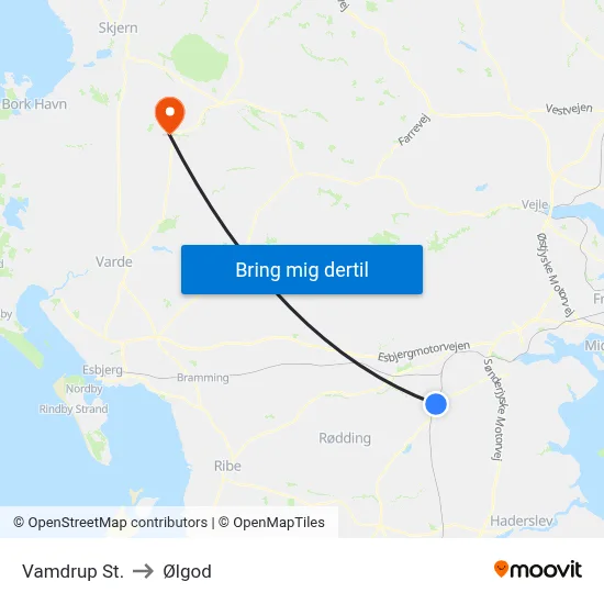 Vamdrup St. to Ølgod map