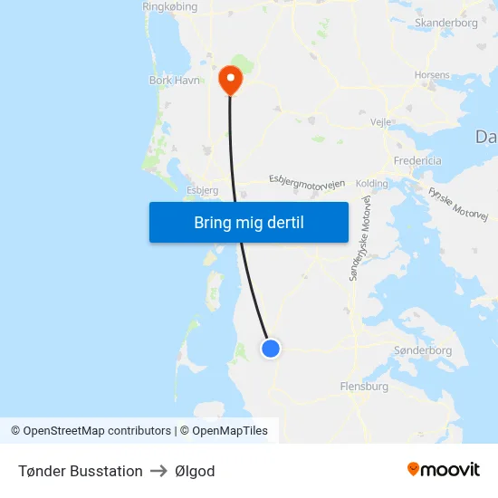Tønder Busstation to Ølgod map