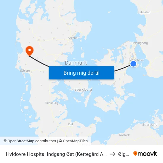 Hvidovre Hospital Indgang Øst (Kettegård Allé) to Ølgod map