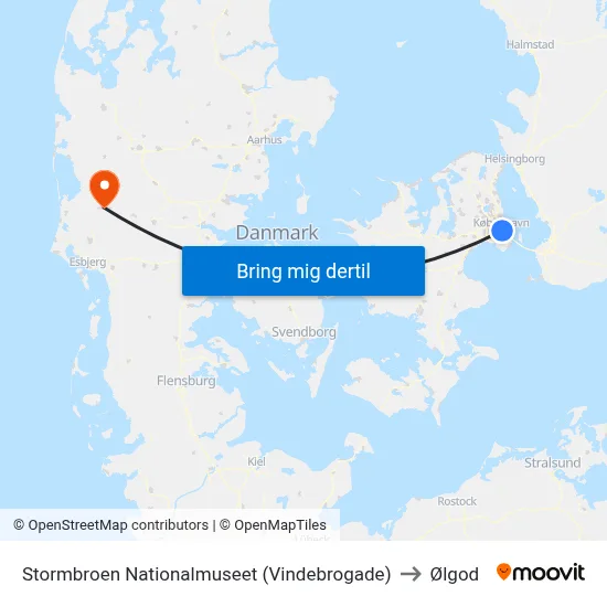 Stormbroen Nationalmuseet (Vindebrogade) to Ølgod map