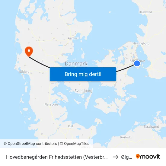 Hovedbanegården Frihedsstøtten (Vesterbrogade) to Ølgod map