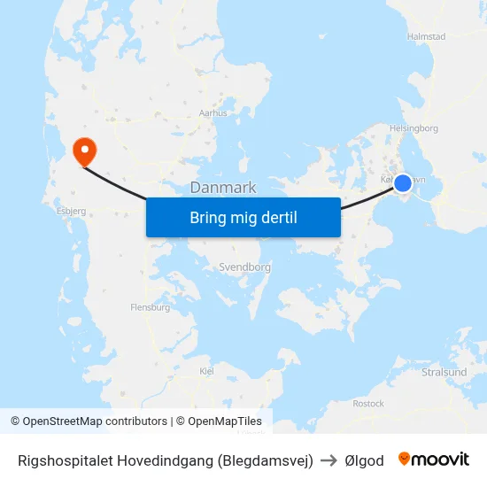 Rigshospitalet Hovedindgang (Blegdamsvej) to Ølgod map