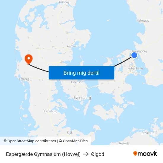 Espergærde Gymnasium (Hovvej) to Ølgod map