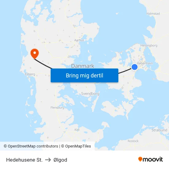 Hedehusene St. to Ølgod map