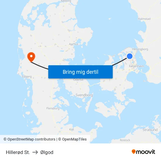 Hillerød St. to Ølgod map