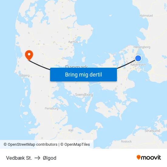 Vedbæk St. to Ølgod map